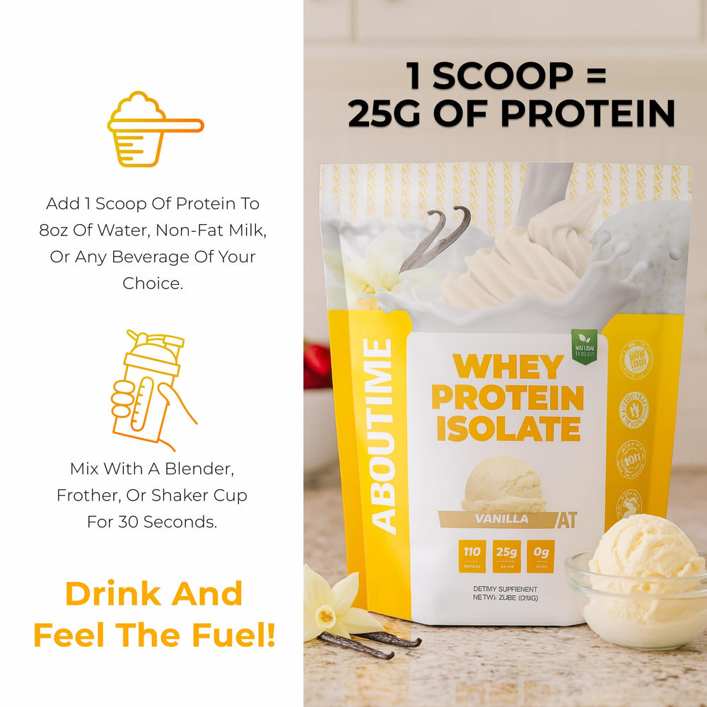 Vanilla smoothie idea with About Time whey isolate for a tasty breakfast