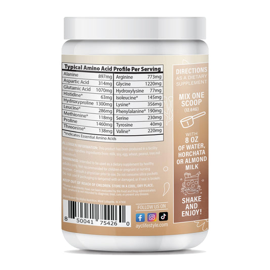 About Your Collagen Energy mix with horchata flavor in glass, supporting daily beauty wellness.