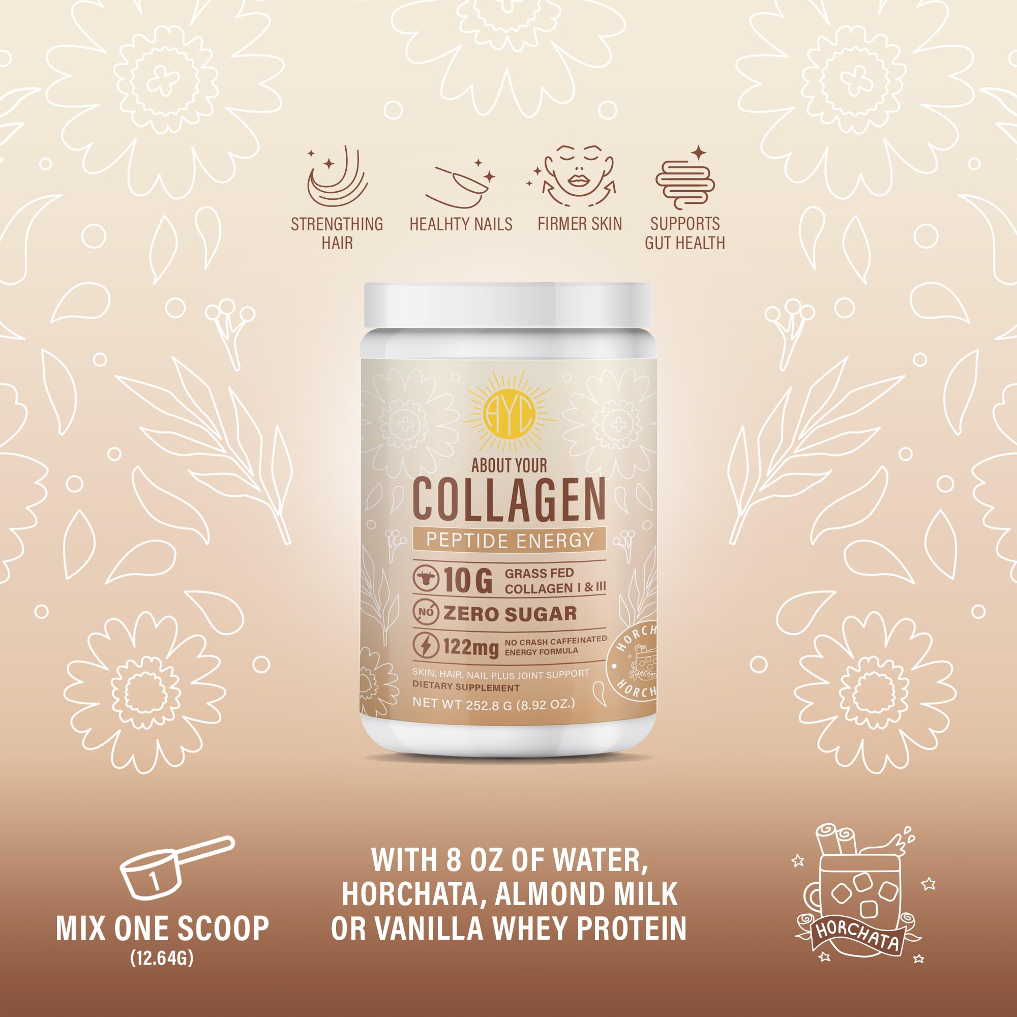About Your Collagen nutrition panel close-up, highlighting 10 g protein per serving.