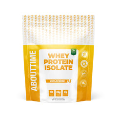 About Time Whey Isolate unflavored jar highlights a clean, five-ingredient formula for daily protein