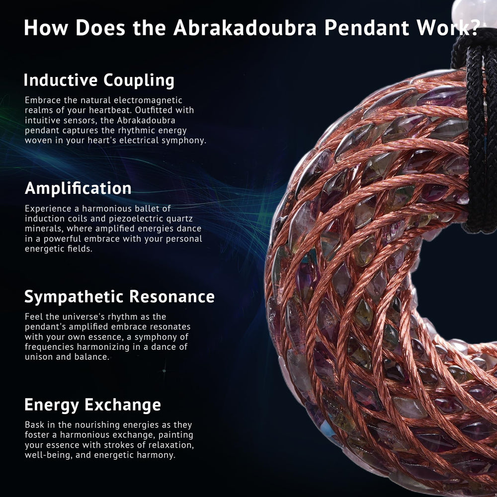 Abrakadoubra spiral pendant worn for meditation and energy balance.