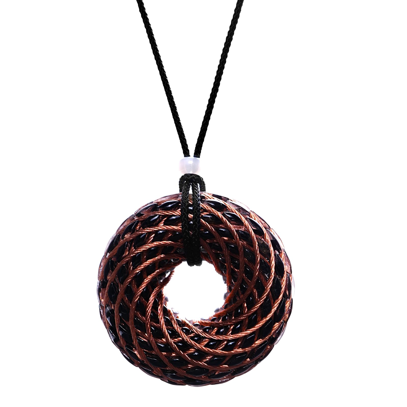 Abrakadoubra tensor rings pendant with copper double vortex and crystal inlay for chakra balance.