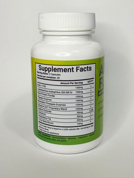 Close-up of ABSFLAT probiotic capsules highlighting gut balance potential.