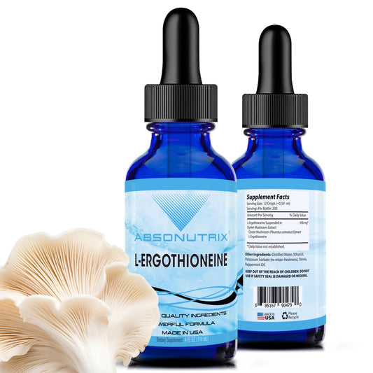 Absonutrix ergothioneine liquid supplement bottle supports daily wellness.