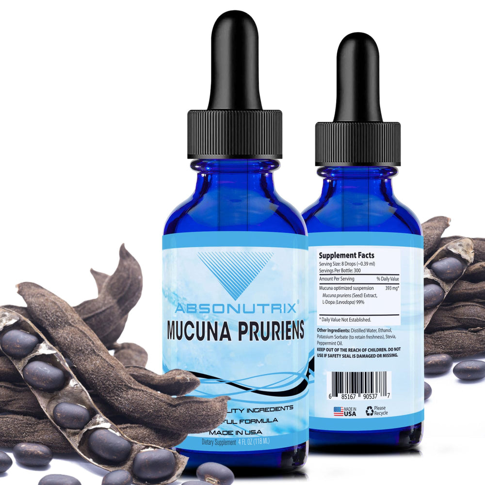 Absonutrix Mucuna Pruriens liquid bottle close up for convenient mood support
