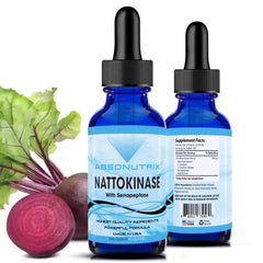 Absonutrix nattokinase-serrapeptase bottle label showcases 302 servings for daily use.