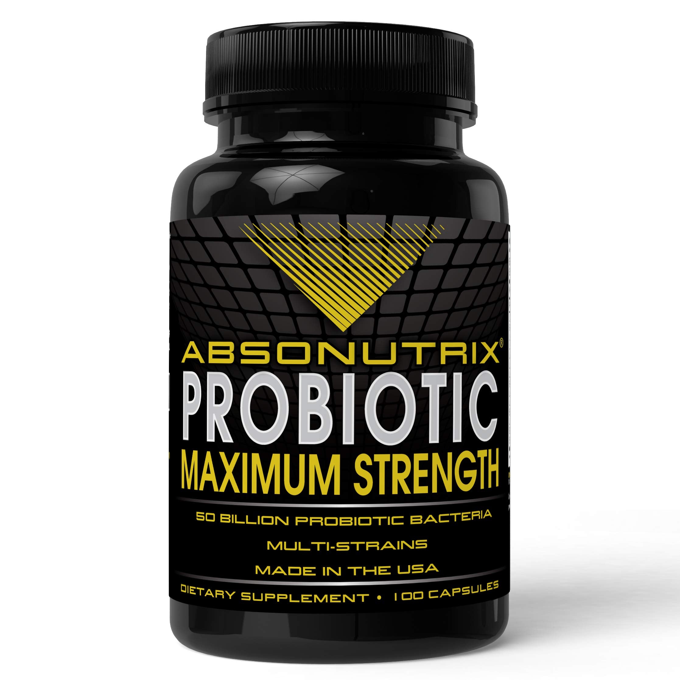 Absonutrix probiotic bottle front showing 50B CFU per capsule for multi-strain support