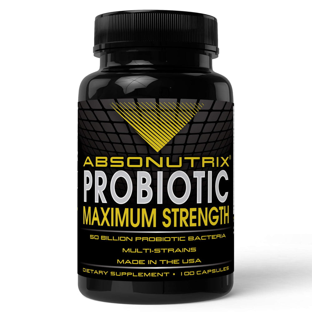 Absonutrix probiotic bottle front showing 50B CFU per capsule for multi-strain support
