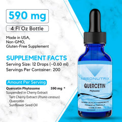 Dropper dispensing Absonutrix Quercetin Phytosome drops into a glass.