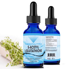 Absonutrix S-Acetyl L-Glutathione bottle with gluten-free and USA-made label