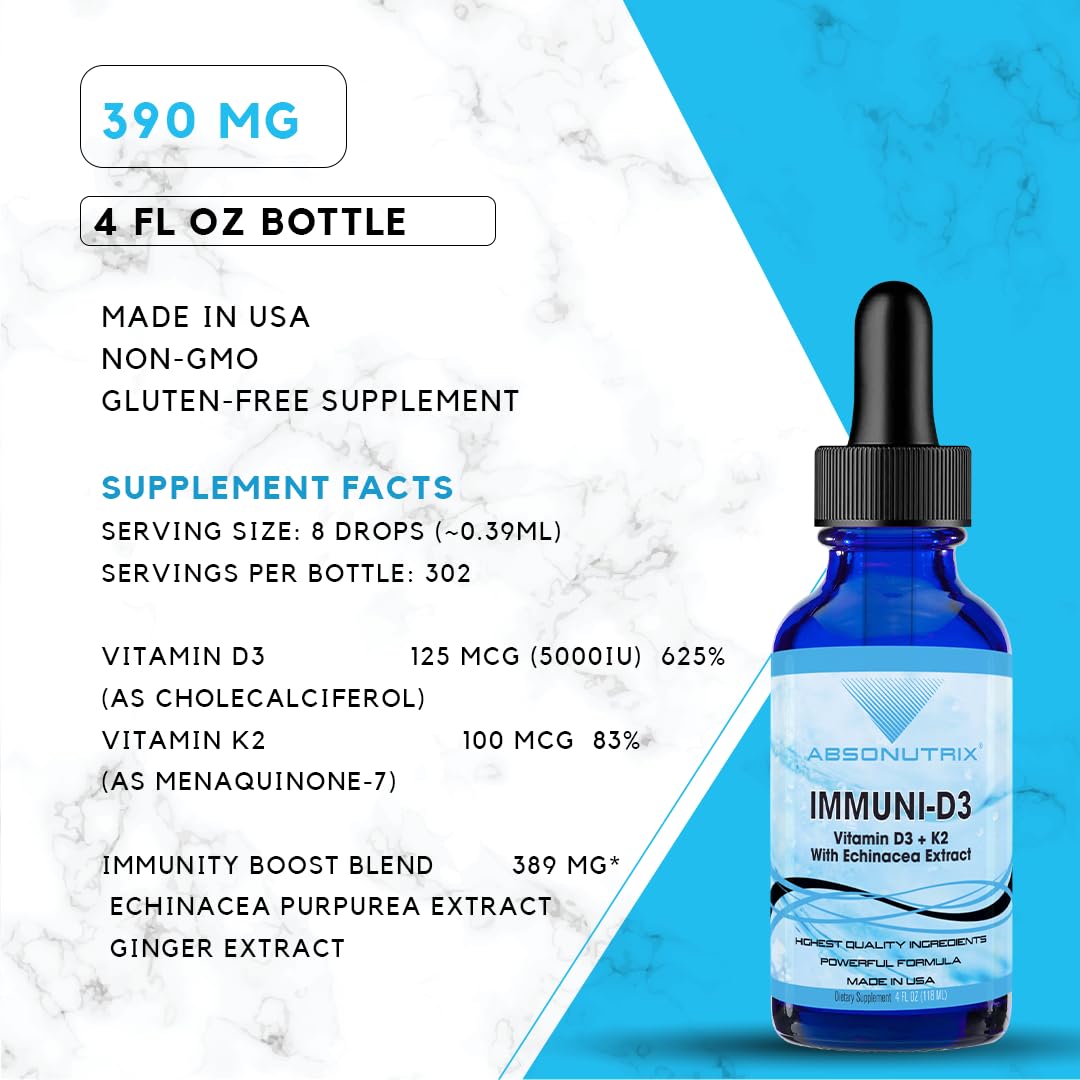 Absonutrix Vitamin D3 K2 Drops bottle back label with ingredients