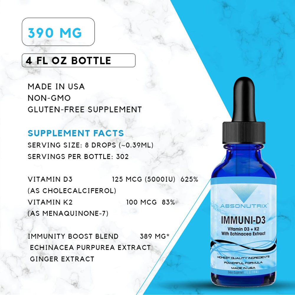 Absonutrix Vitamin D3 K2 Drops bottle back label with ingredients