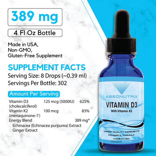 Absonutrix Vitamin D3 K2 Drops dropper ensures precise dispense for consistent daily use.