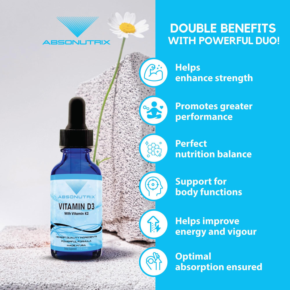 Absonutrix Vitamin D3 K2 Drops measuring dropper supports accurate daily dosing.