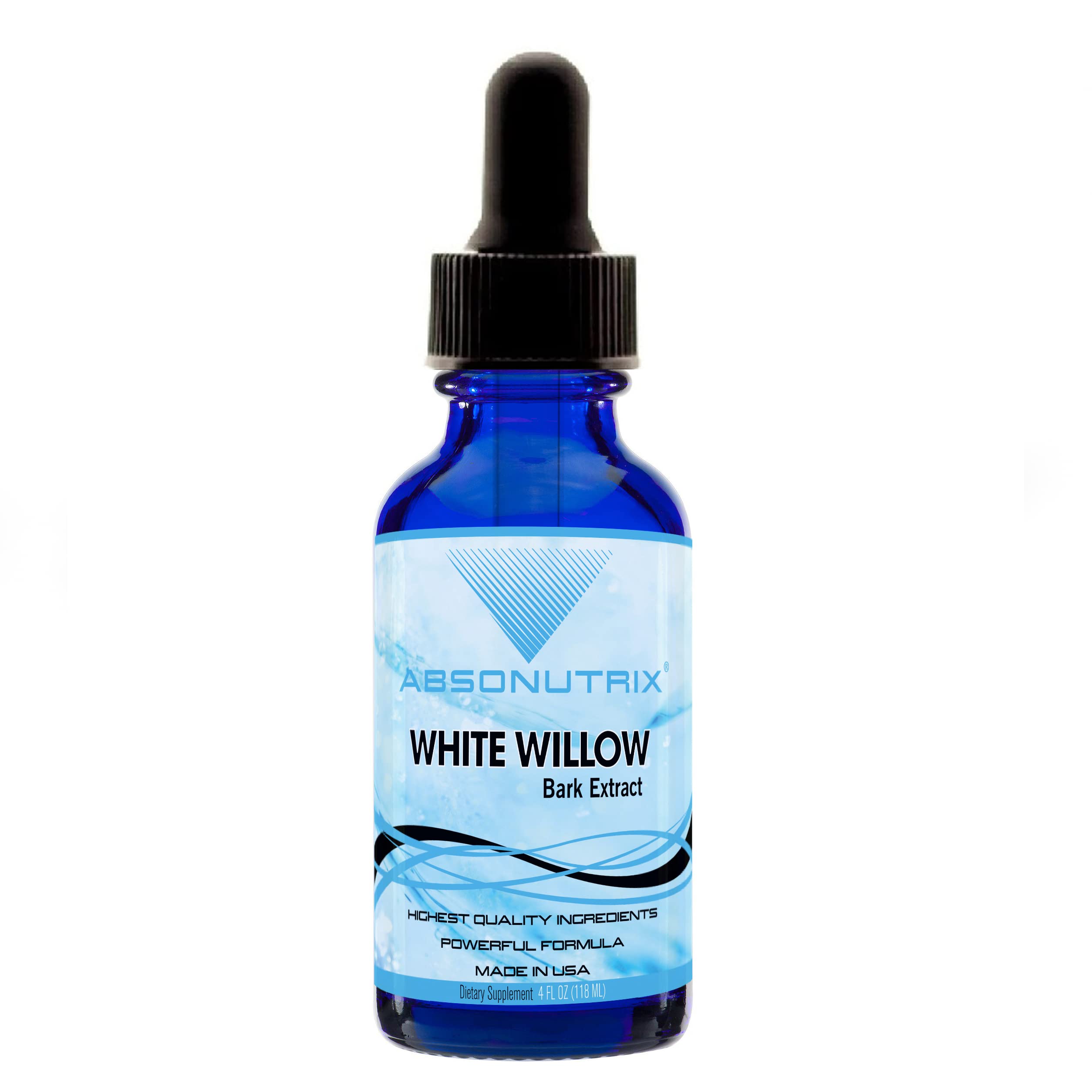Absonutrix White Willow Bark Extract bottle with drops for quick, bioavailable support.
