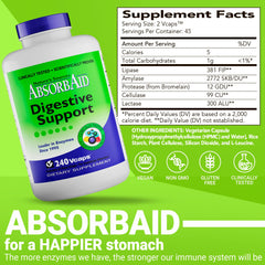AbsorbAid Digestive Enzymes with plant-based formula for smoother digestion.
