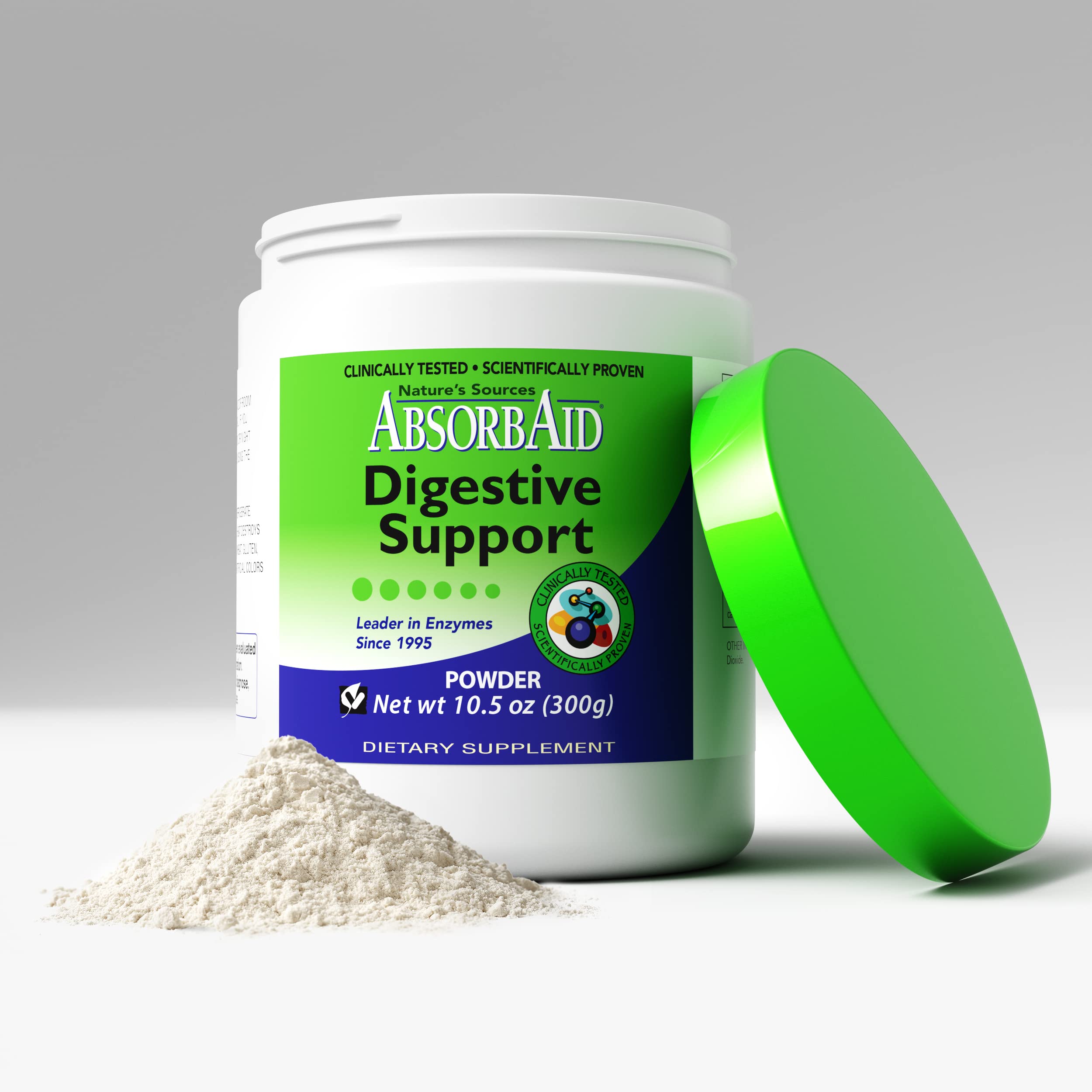 AbsorbAid being poured to illustrate plant-based enzyme blend for absorption