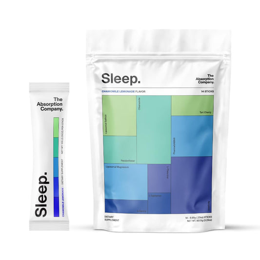 The Absorption Company Sleep Aid Powder packaging sticks for on-the-go relaxation