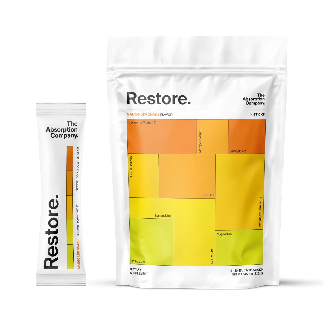 The Absorption Company mango lemonade electrolyte packet front view for quick hydration on the go