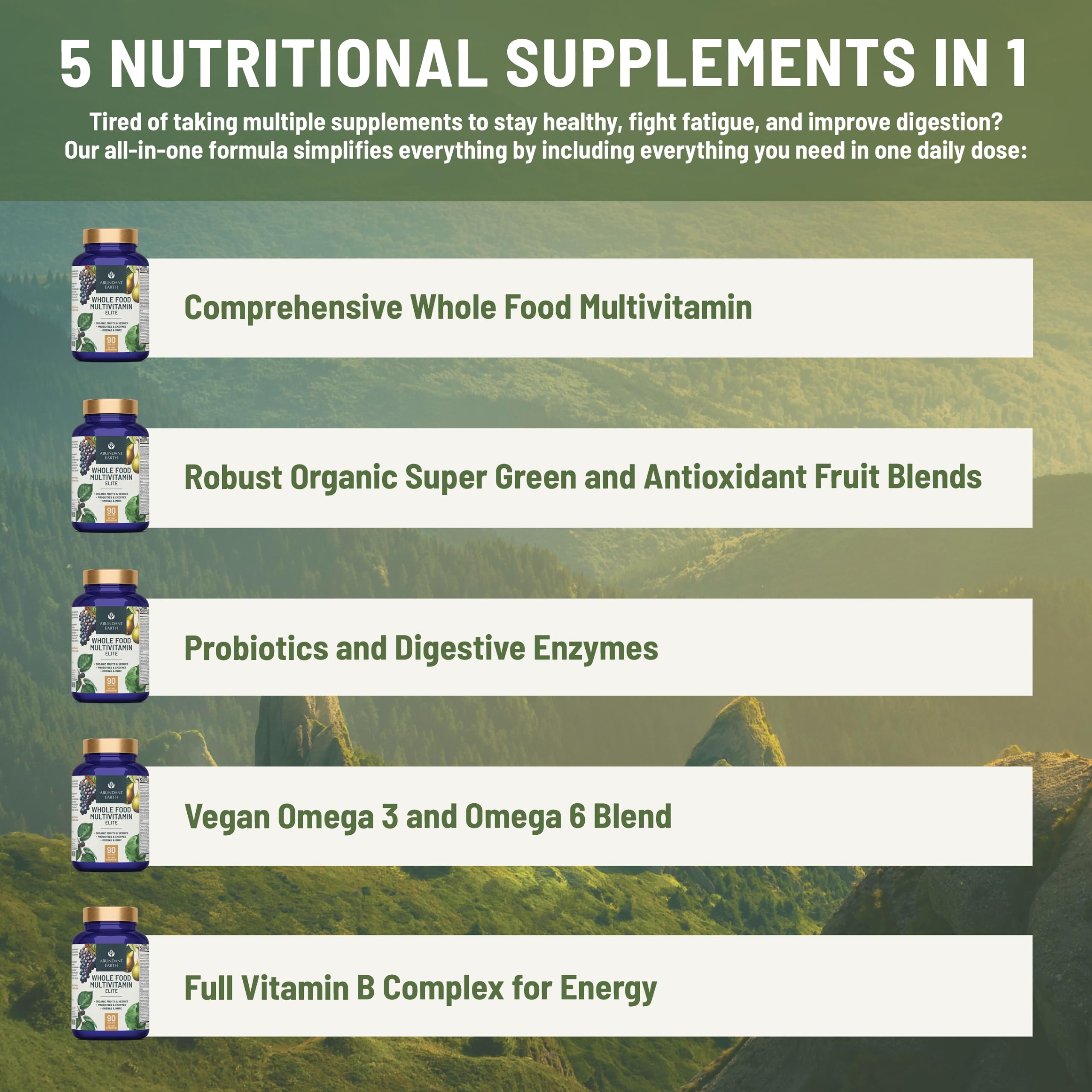 Abundant Earth probiotic blend bottle showcases gut friendly support