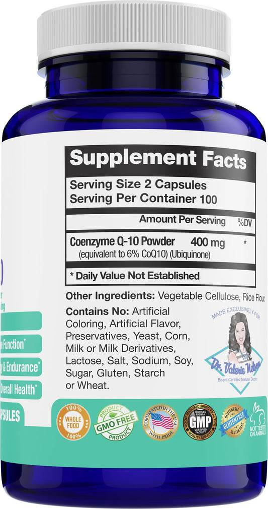 Abundant Life Wellness CoQ10 400 mg bottle label showing ubiquinone form and potency
