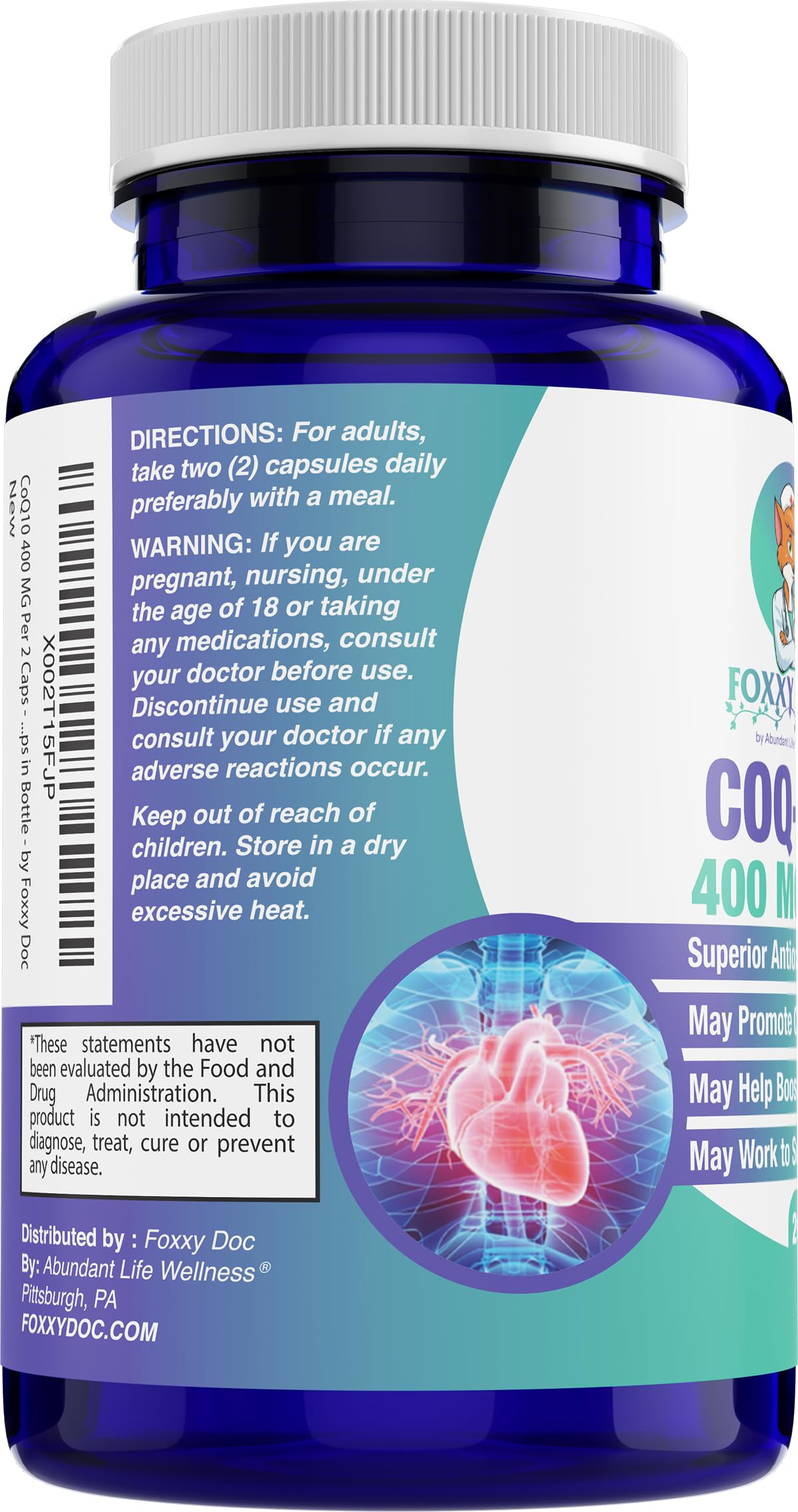 Closeup of Abundant Life Wellness CoQ10 capsules for easy daily use