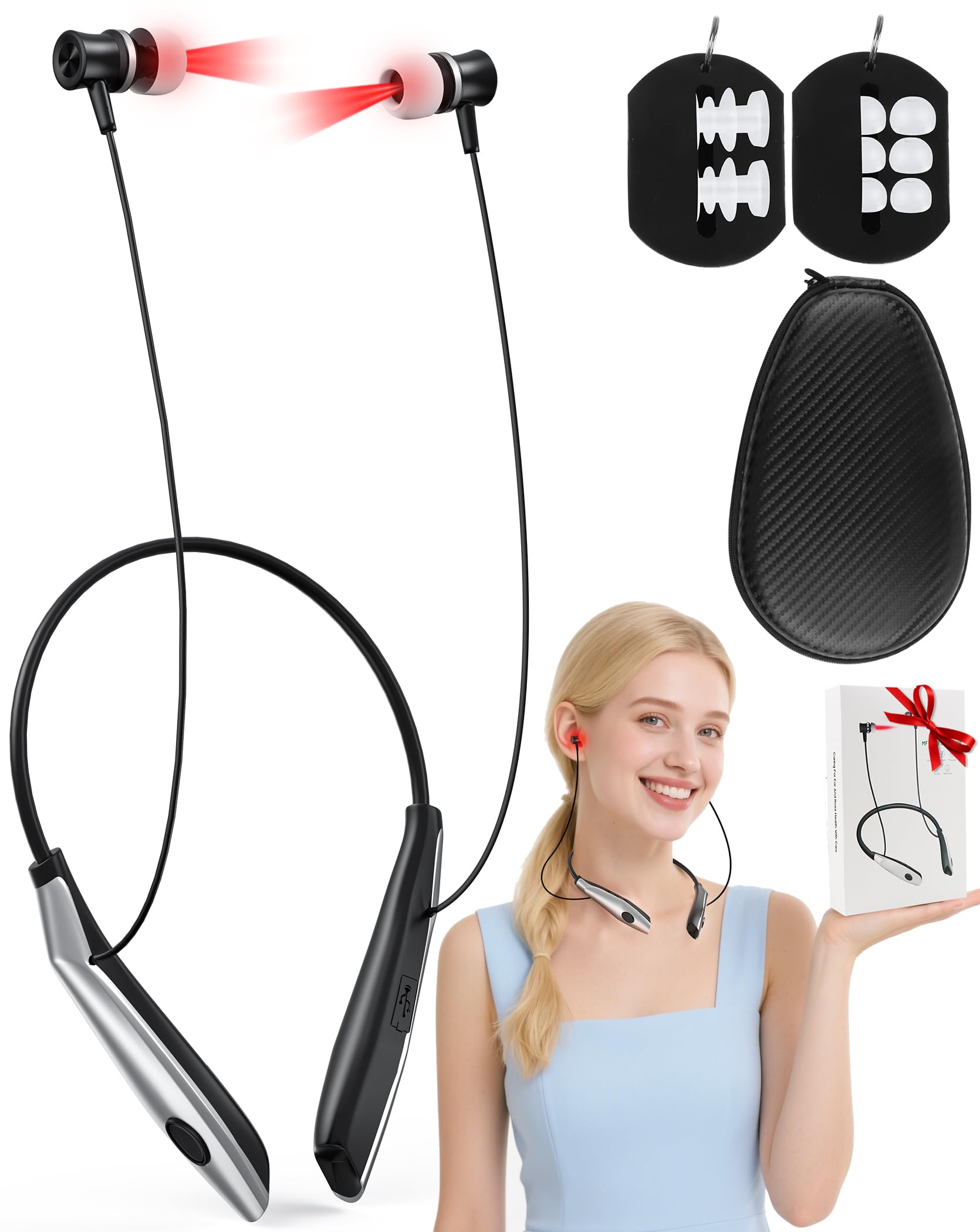 ABXMAS ears-nose red-light device for hands-free relaxation.