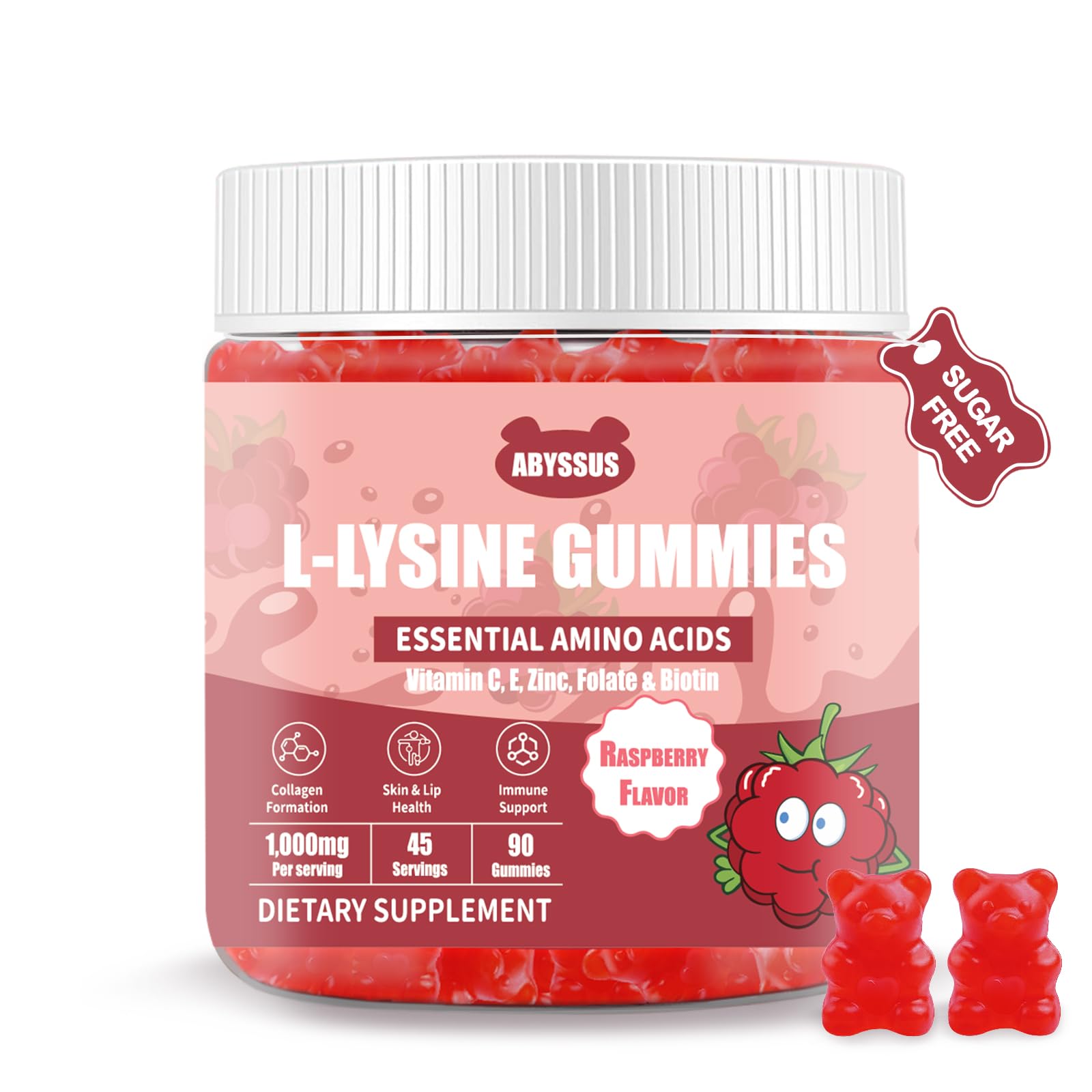 ABYSSUS Lysine Gummies bottle front, sugar-free daily support for immune health