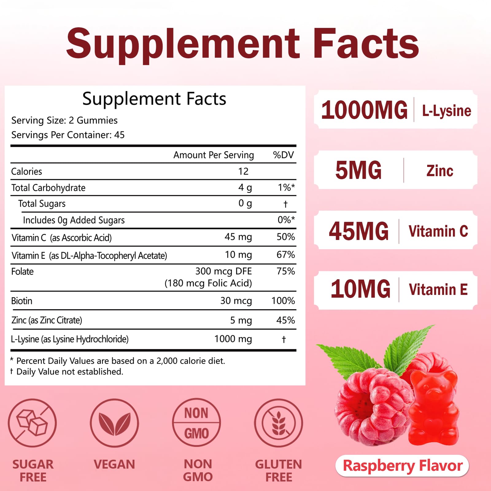 ABYSSUS Lysine Gummies ingredients panel explains vegan pectin and sugar-free sweeteners