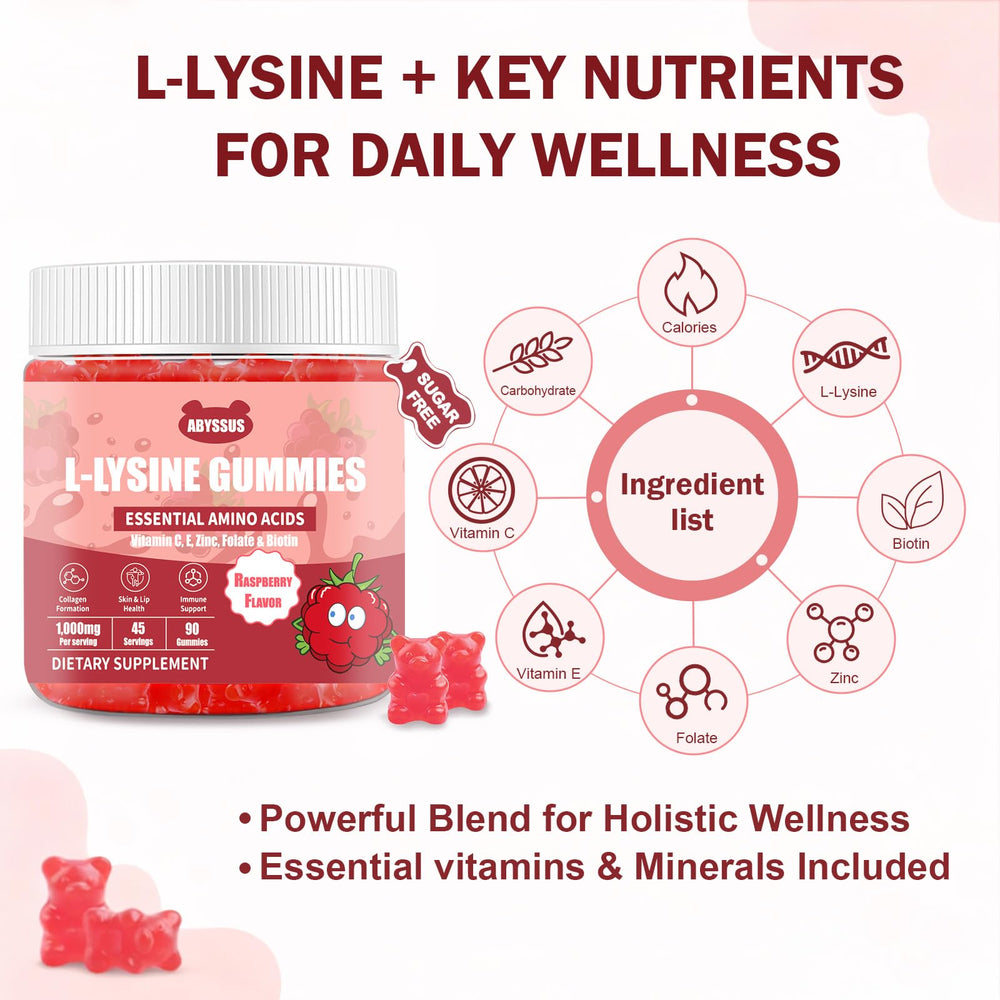 ABYSSUS Lysine Gummies close-up of the 90-count pack for daily use