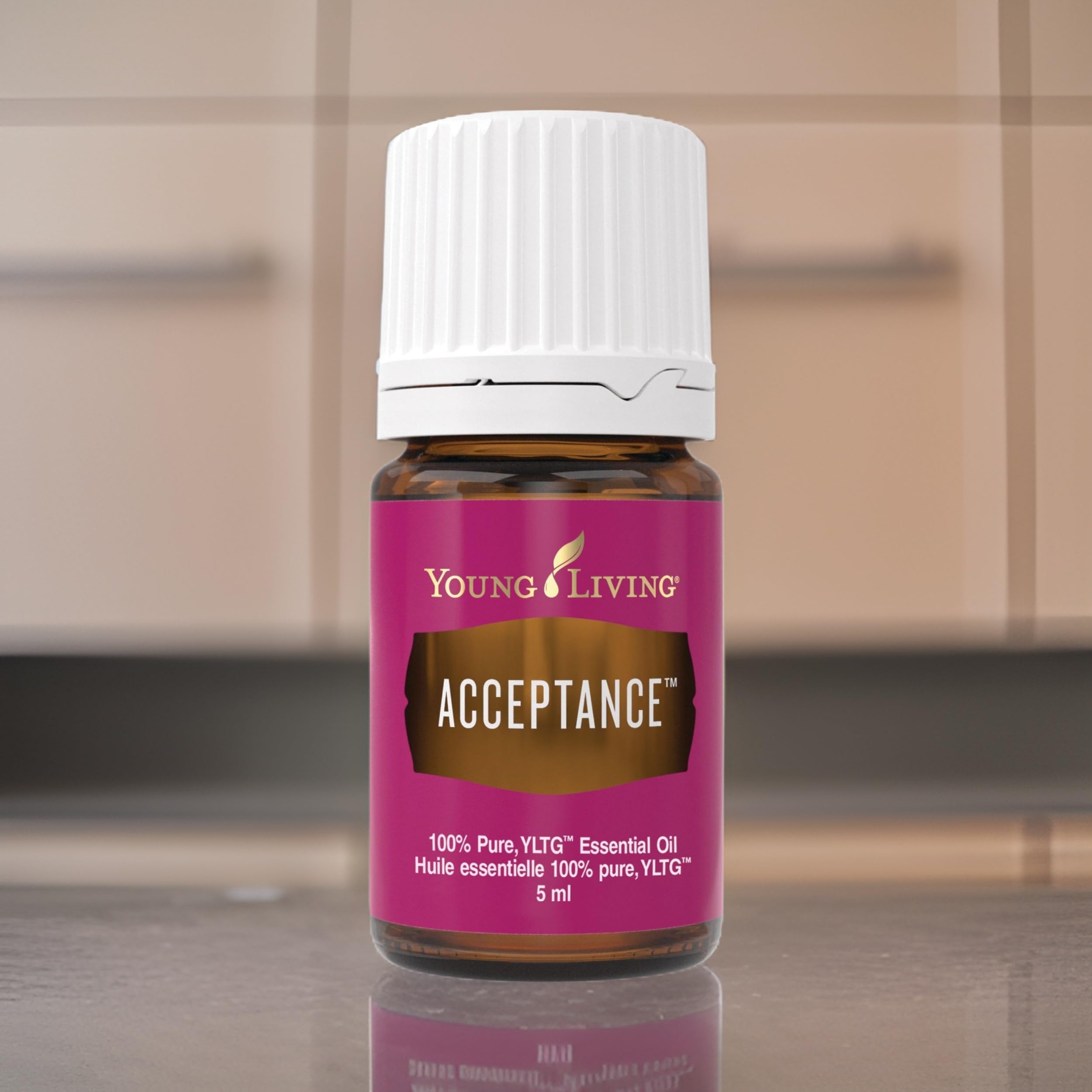 Acceptance essential oil bottle for daily aromatherapy routine.