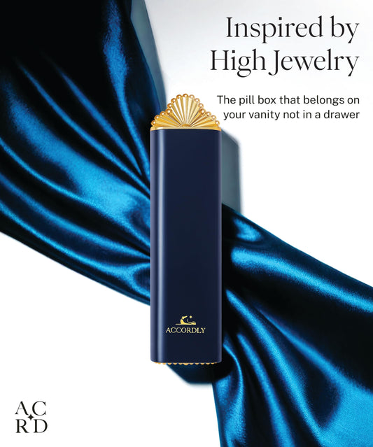 Accordly luxury pill case with gold accent close-up, durable and discreet.