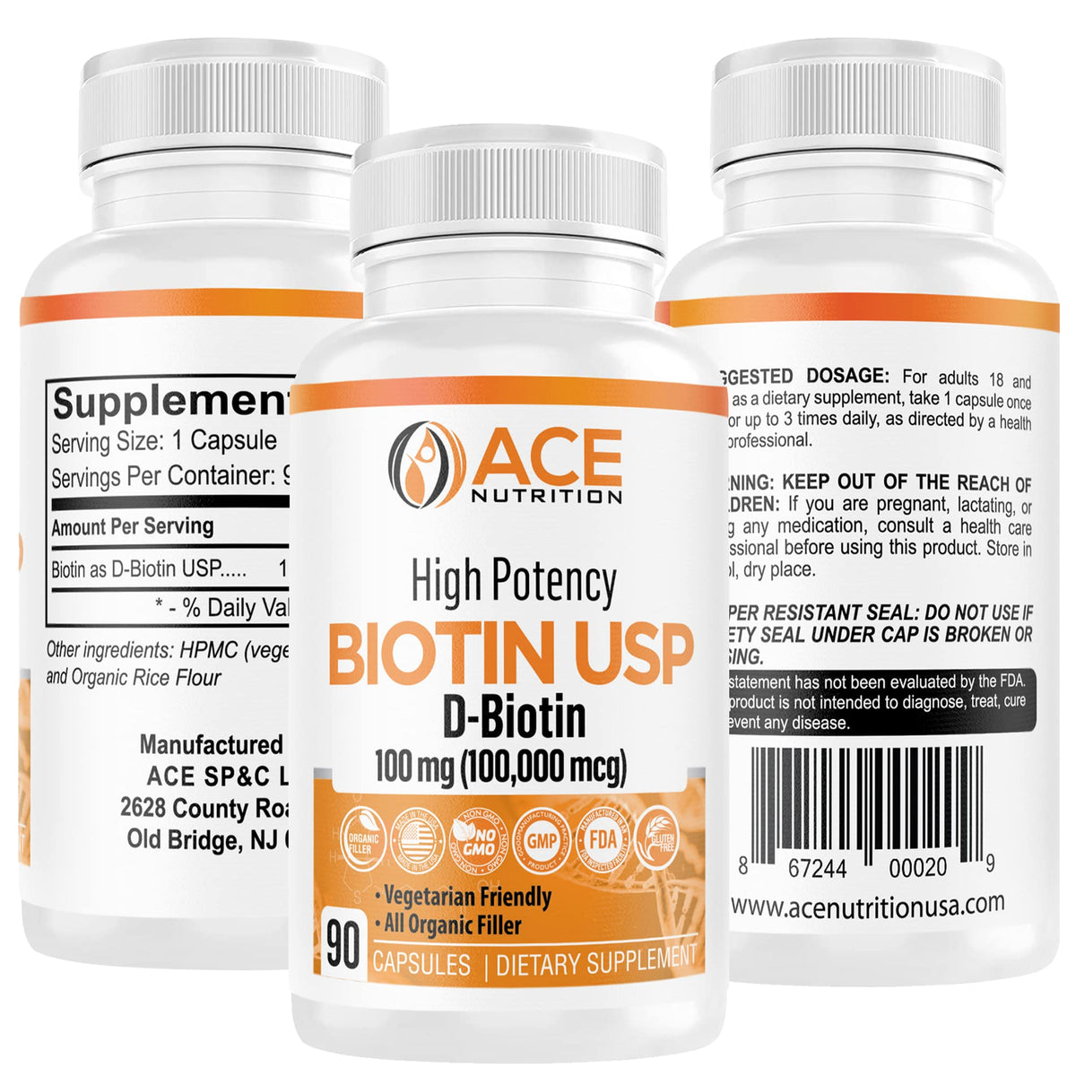 ACE NUTRITION High Potency Biotin bottle pour, convenient daily wellness routine