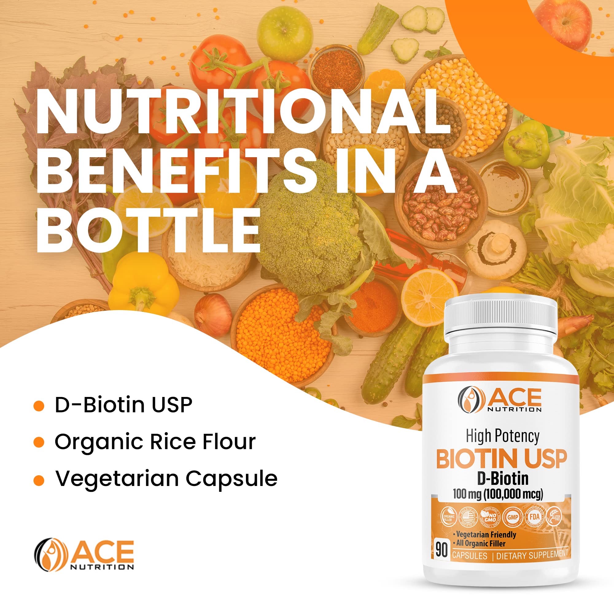 ACE NUTRITION Biotin capsules swirl, smooth texture and dosage ease