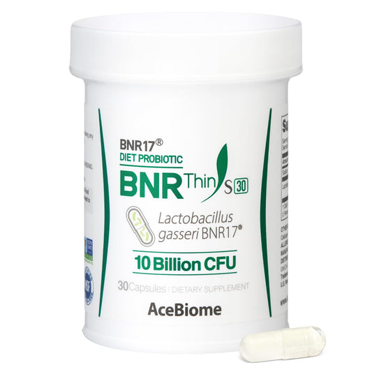 AceBiome BNRThin S30 bottle front promotes daily probiotic support for gut balance