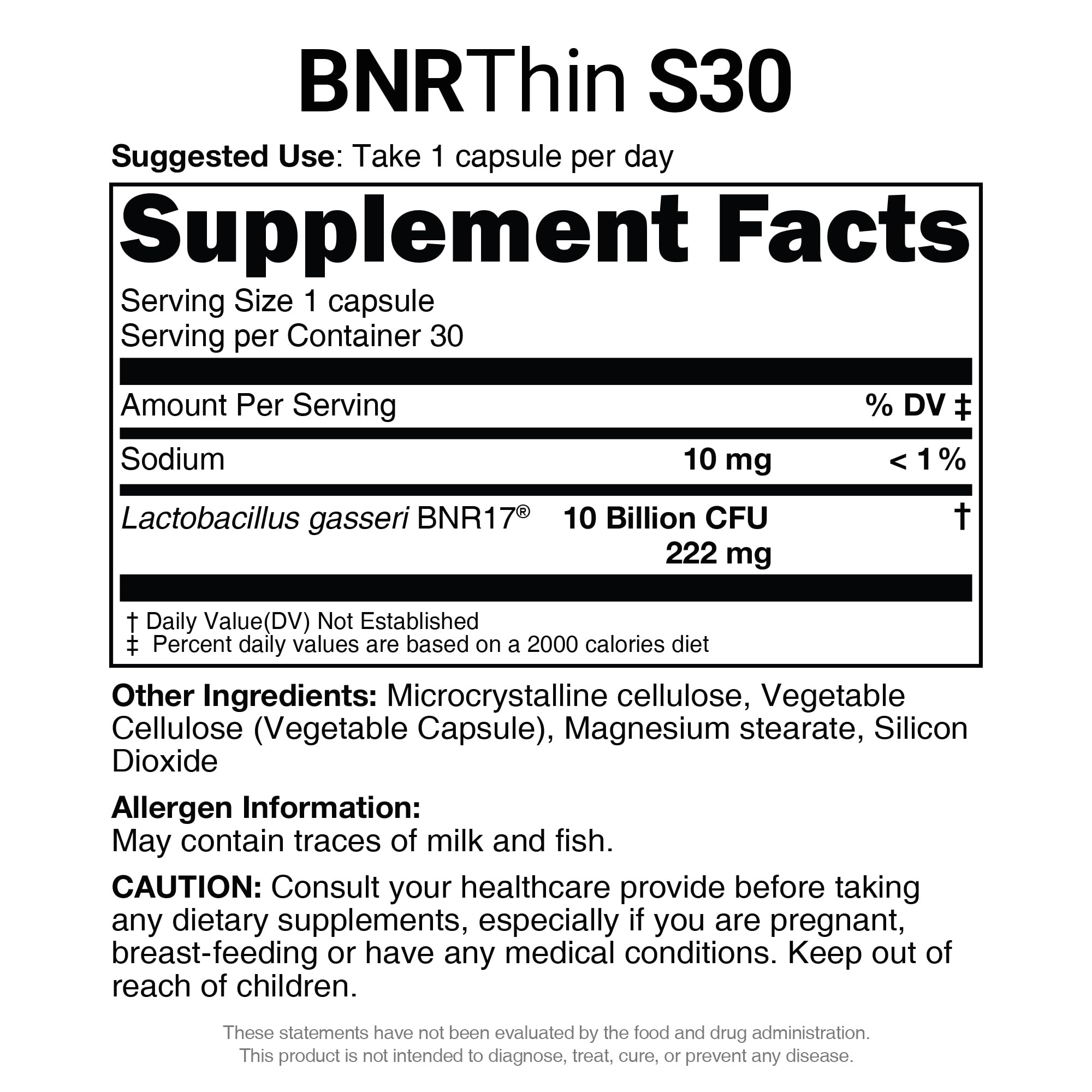 AceBiome BNRThin S30 label notes Lactobacillus gasseri BNR17 probiotic lineage