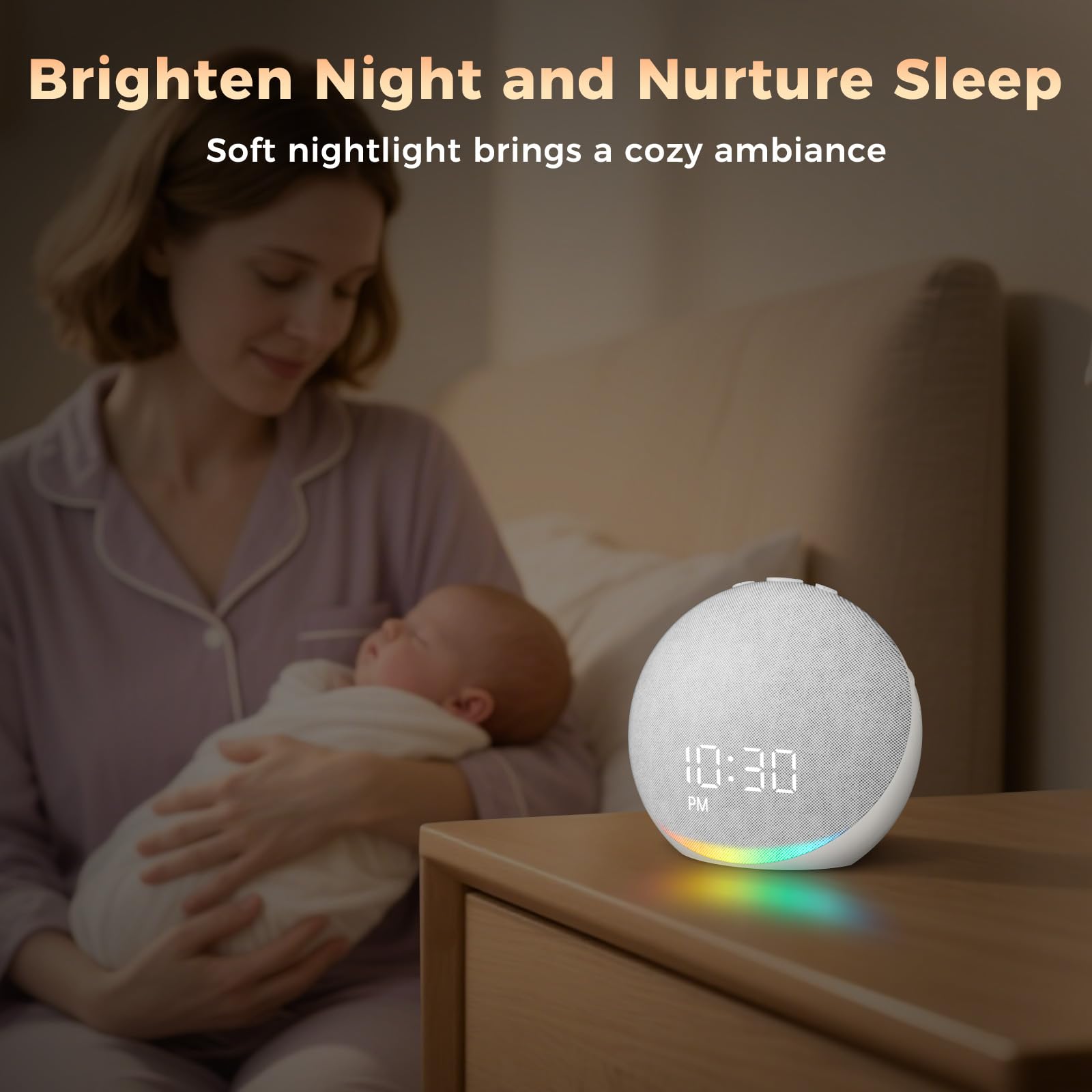 Acedeck sound machine alarm clock compact design fits nightstands.