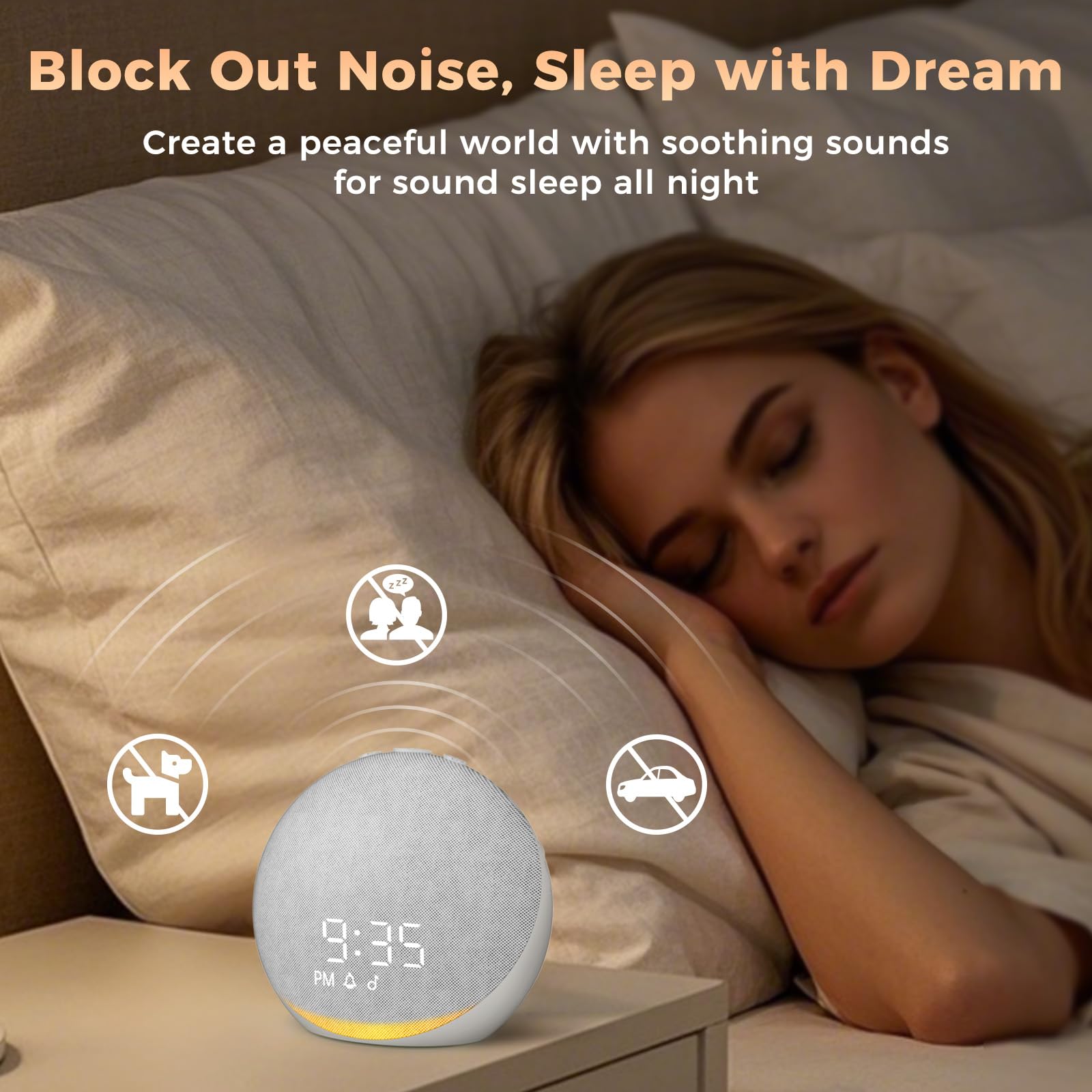 Acedeck sound machine alarm clock gentle wake with natural sounds for easier mornings.