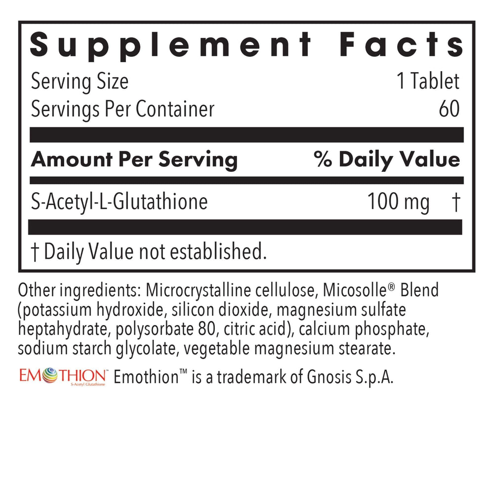 Close-up of acetyl-glutathione tablets with scored break lines.