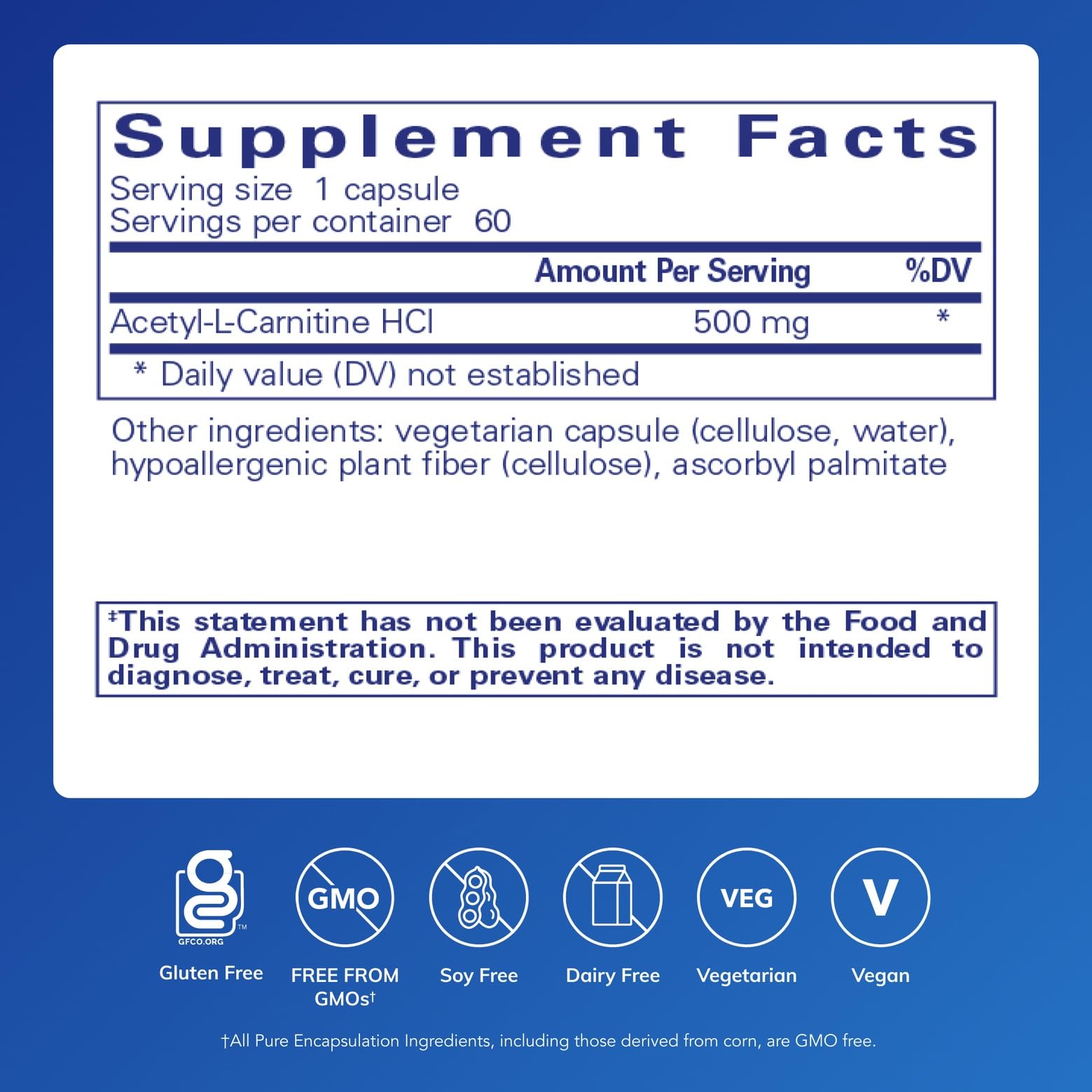 Acetyl-L-Carnitine 500 mg capsules close-up for daily focus.