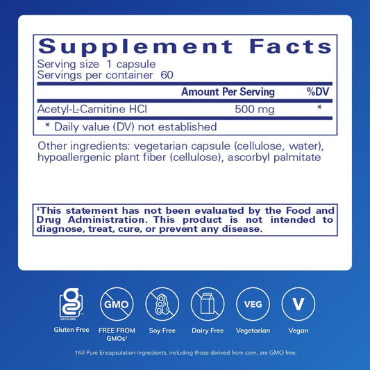 Acetyl-L-Carnitine 500 mg capsules close-up for daily focus.