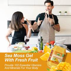 ACEYO Mango Pineapple Sea Moss Gel serving suggestion with glass