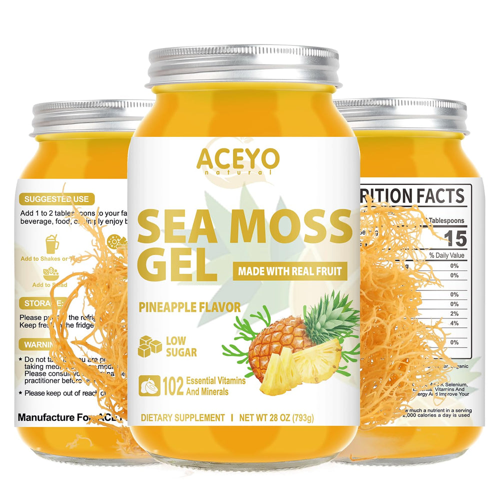 aceyo sea moss gel pineapple flavor jar with rich aroma and smooth texture