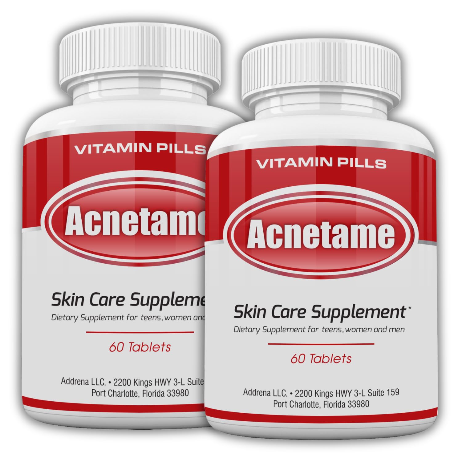 Acnetame acne pills 2-pack bottle on display for clearer skin support.