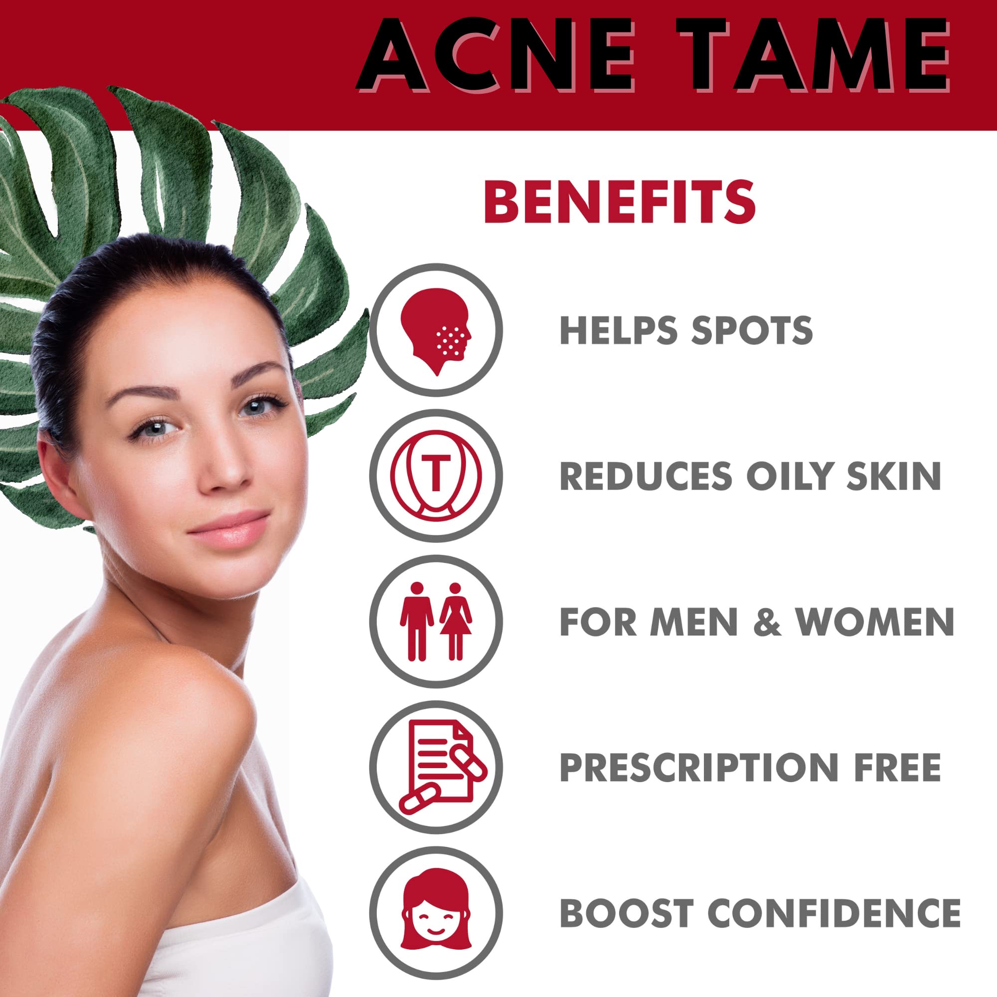 Acnetame label close-up emphasizes high-quality ingredients for healthy-looking skin.
