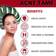 Acnetame label close-up emphasizes high-quality ingredients for healthy-looking skin.