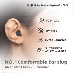 Acousdea soft silicone ear plugs closeup highlighting moldable, comfortable fit