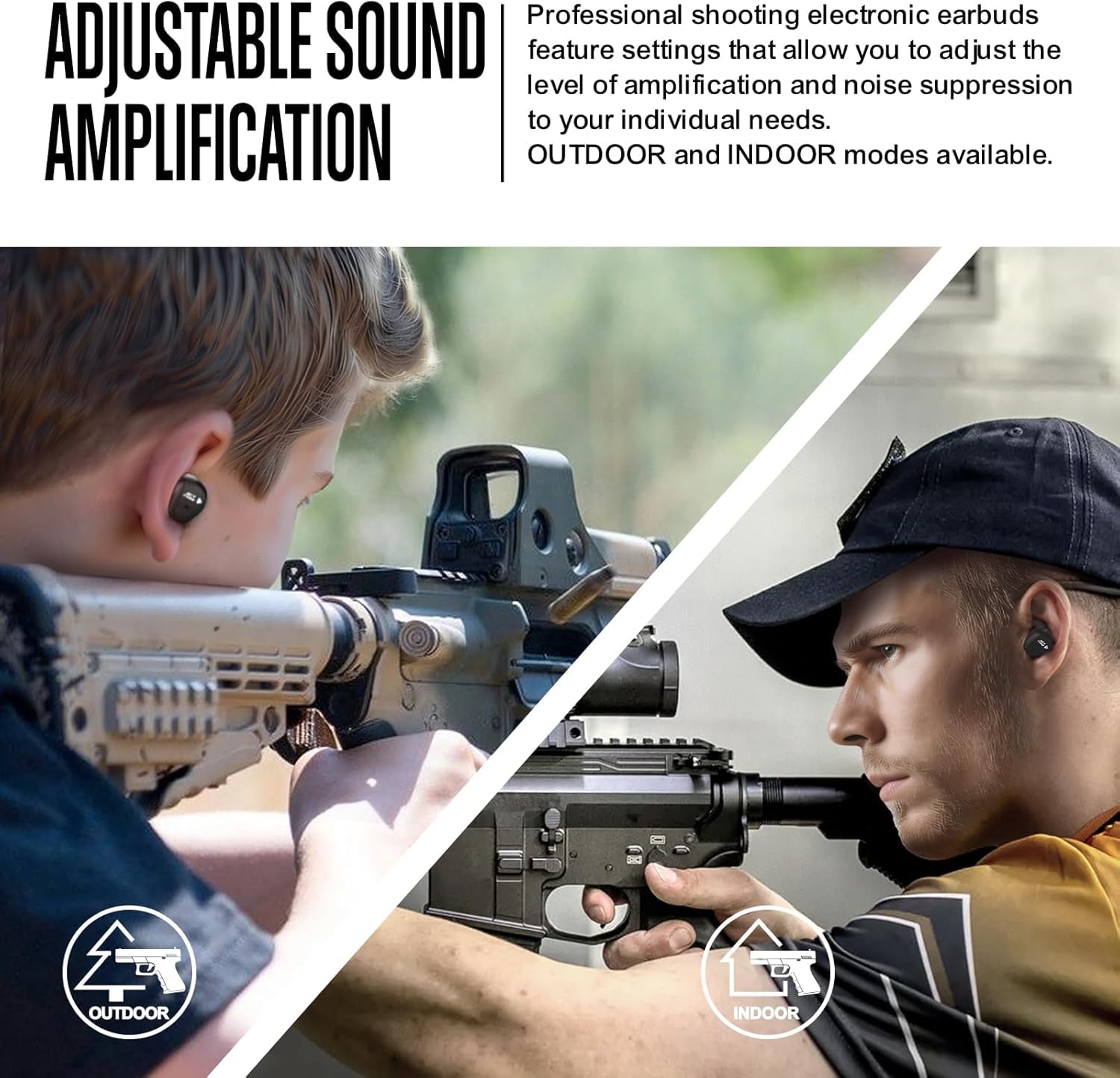 ACT FIRES Shooting Ear Buds battery indicator lets you check power at a glance.
