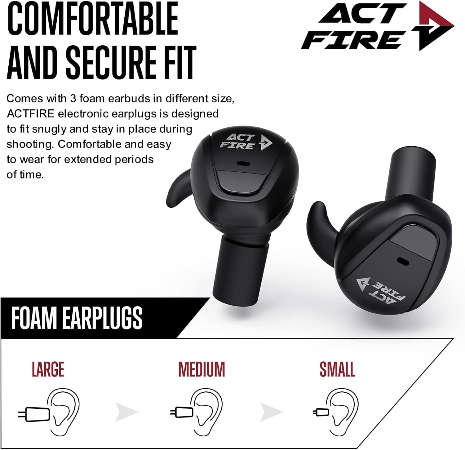 ACT FIRES Shooting Ear Buds Indoor Mode reduces echo for indoor ranges.