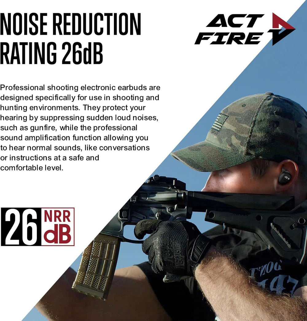 ACT FIRES Shooting Ear Buds USB-C charging enables quick power top-ups.